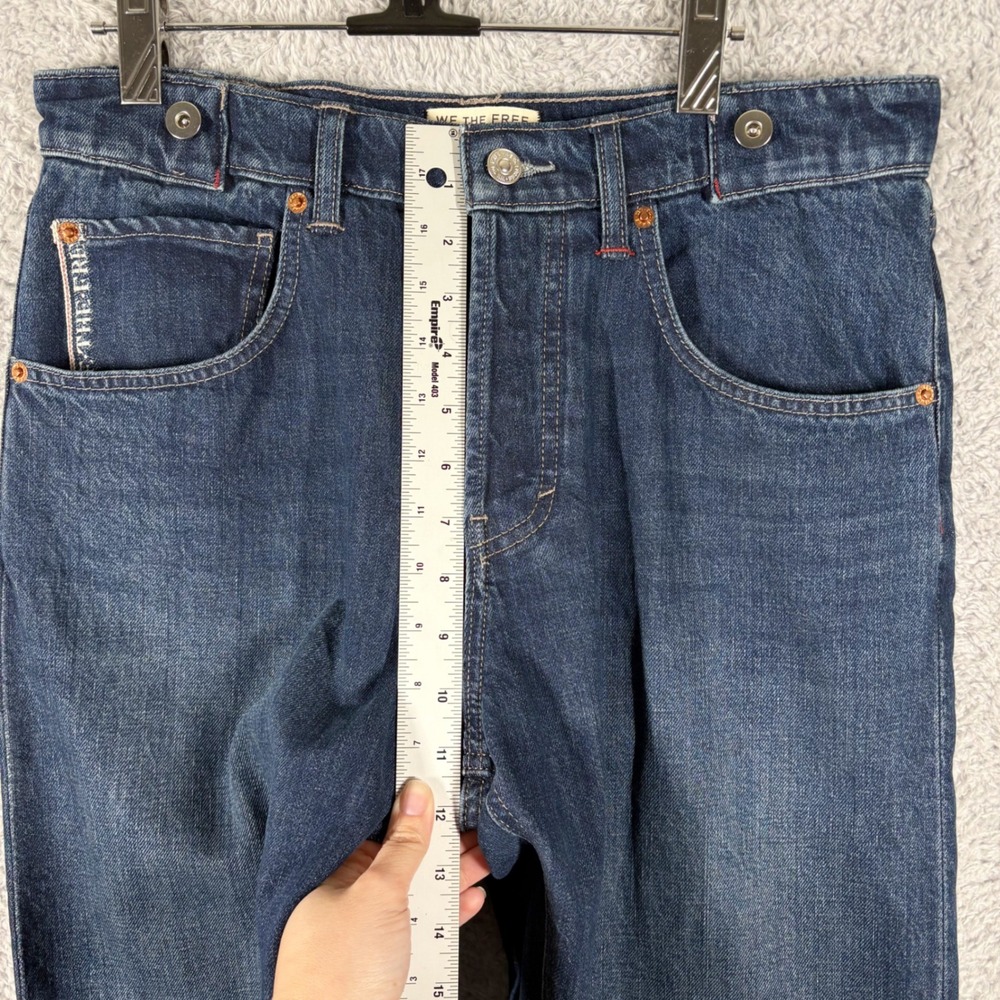 Free People Slim Shade Selvedge Cuffed Wide Leg Jeans Size 30 Dark Wash Logo - Picture 4 of 10